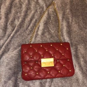Michael Kors Red Sloan Quilted Stud Clutch Bag